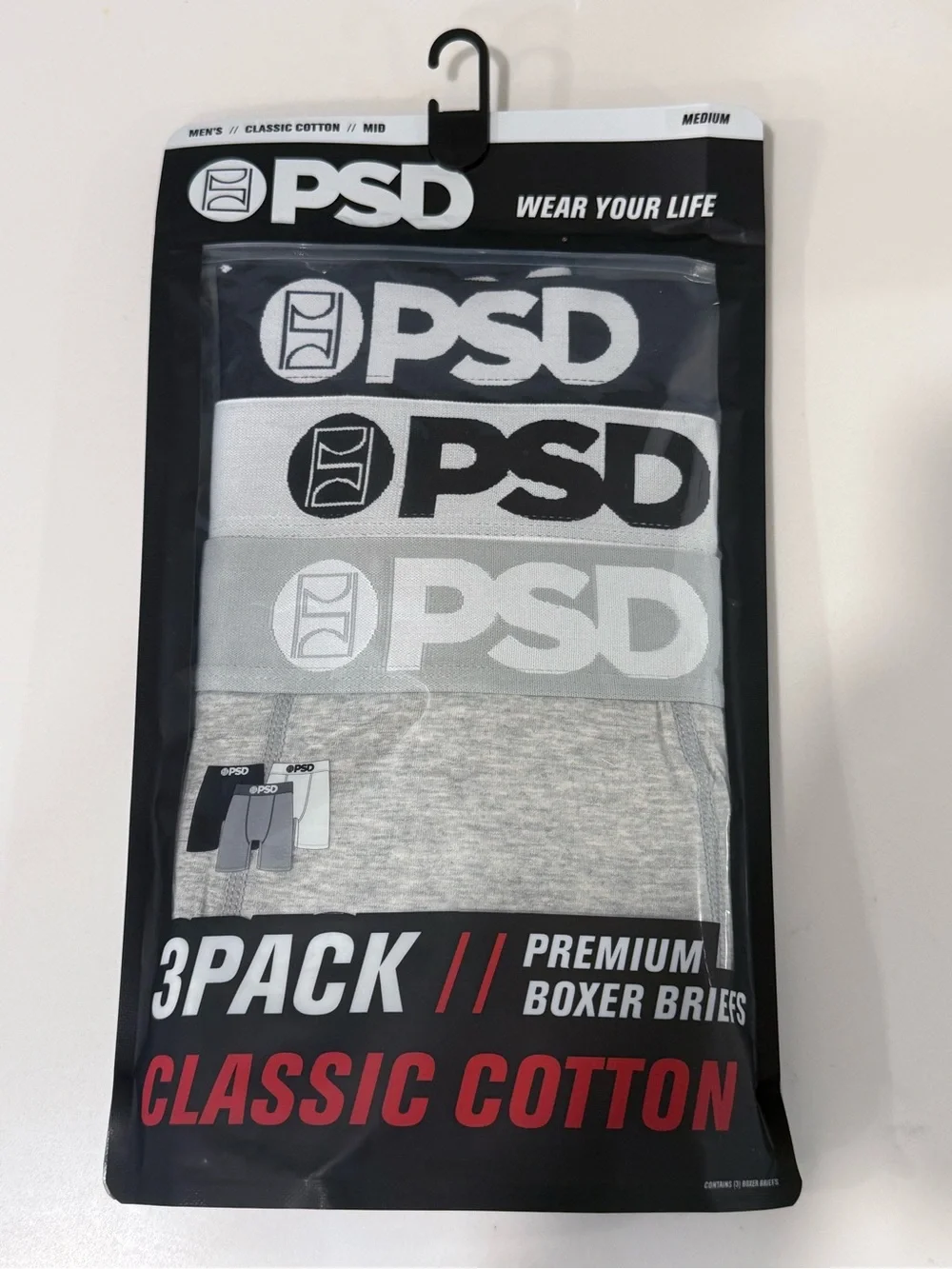 PSD 3-Pack Boxer Briefs - Black, White, Gray